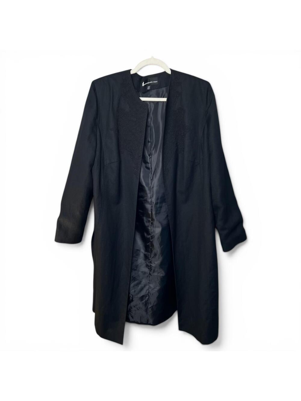 Vintage Black Elegant Embroidered Long Coat Jacket Size 14W